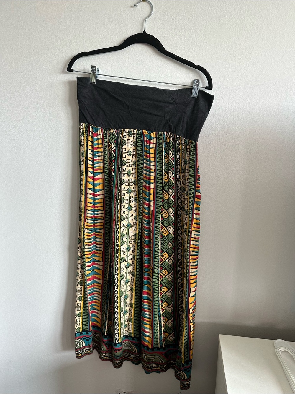 Angie Boho Strapless Maxi Dress Skirt Convertible Rayon Tribal Print Size S